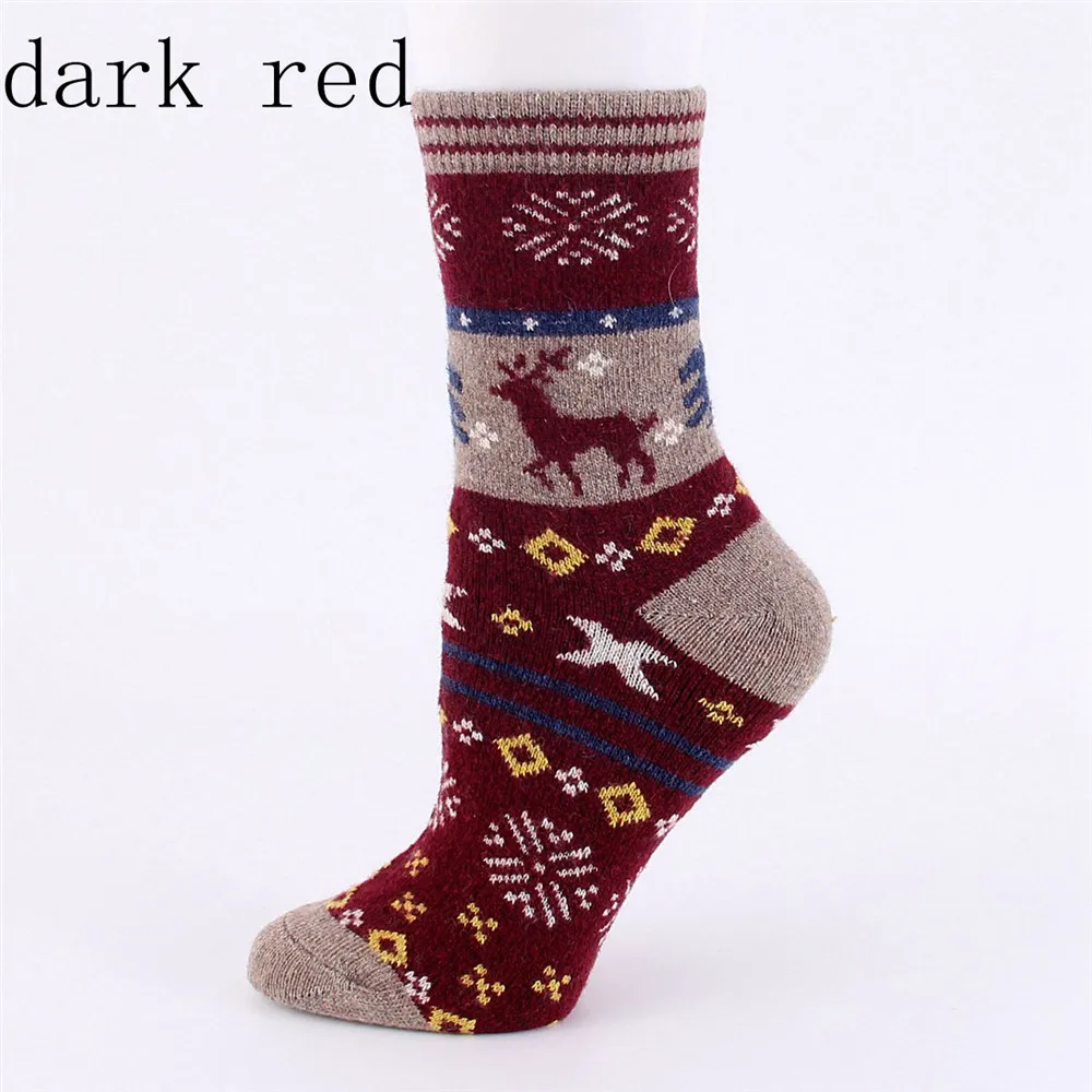 dark red EIE/зимние женские носки, подарок на Рождество, модные зимние милые шерстяные носки, сумасшедшие носки, женские теплые носки с животными, горячая Распродажа - Цвет: dark red