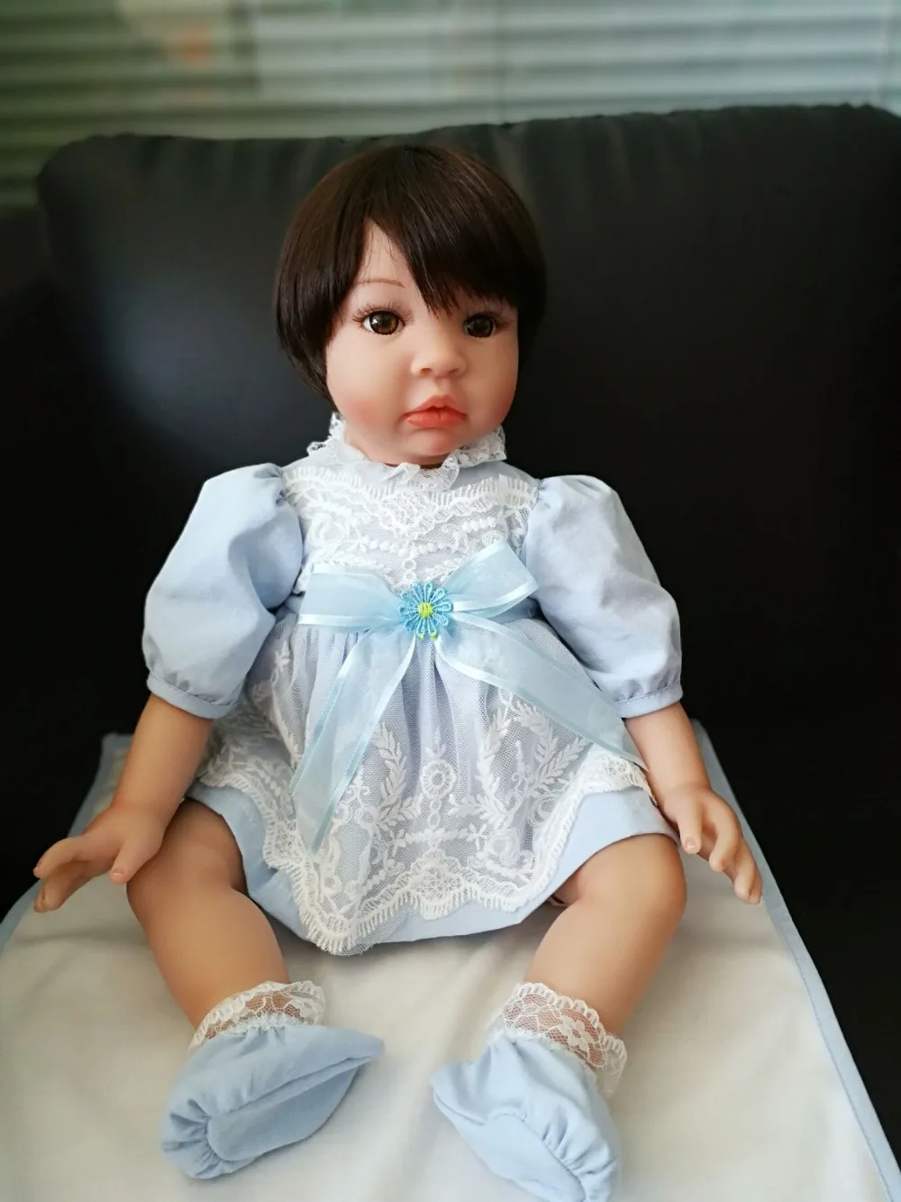 55 см модные короткие волосы 3/4 силиконовая виниловая Кукла Reborn Baby Doll Toys Girls Bonecas 22