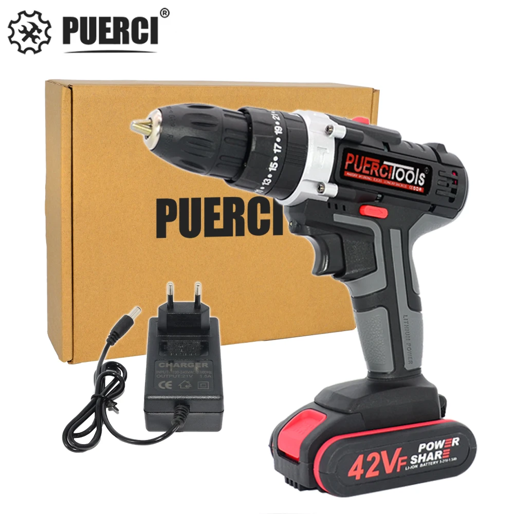 

PUERCI 21Volt Electric Screwdriver Cordless Drill Mini Wireless Power Driver DC Lithium-Ion Battery 2-Speed electric tool