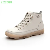 ciciyang genuine leather soft bottom womens shoes 2022 spring new flat high top shoes ladies ankle boots plus size flats 41 42