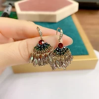 fashion japanese and korean style light luxury fan shaped heavy industry crystal earrings advanced sense small ear hook female