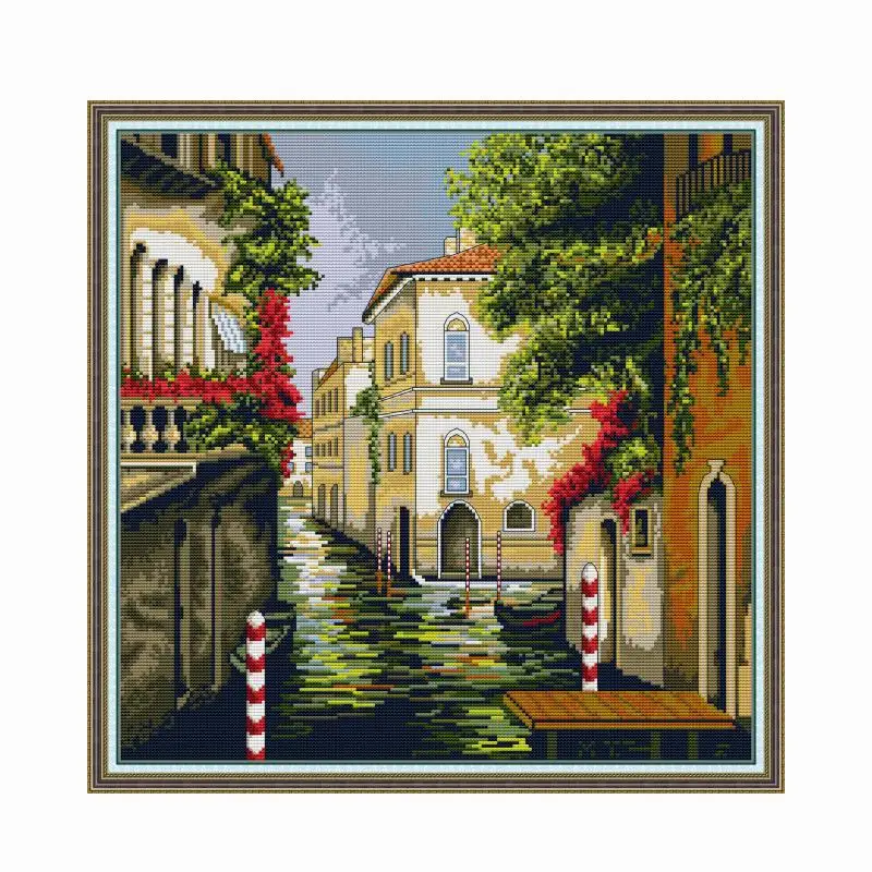 

Cross Stitch Kit Venice Water Street Patterns 11CT 14CT Printed Counted Fabric Thread Embroidery Needlework Set Joy Sunday Craft