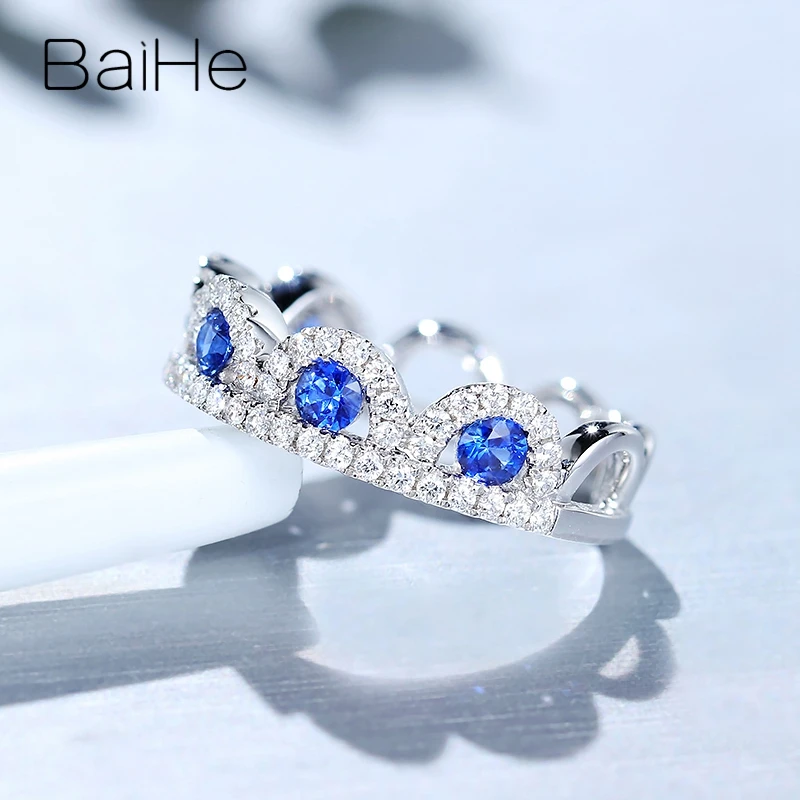 BAIHE, 14 карат, белое золото, 0.60ct, натуральный сапфир, 0.40ct, натуральные бриллианты, для женщин, хорошее ювелирное изделие, обручальное кольцо, кольцо в виде короны, подарочное кольцо