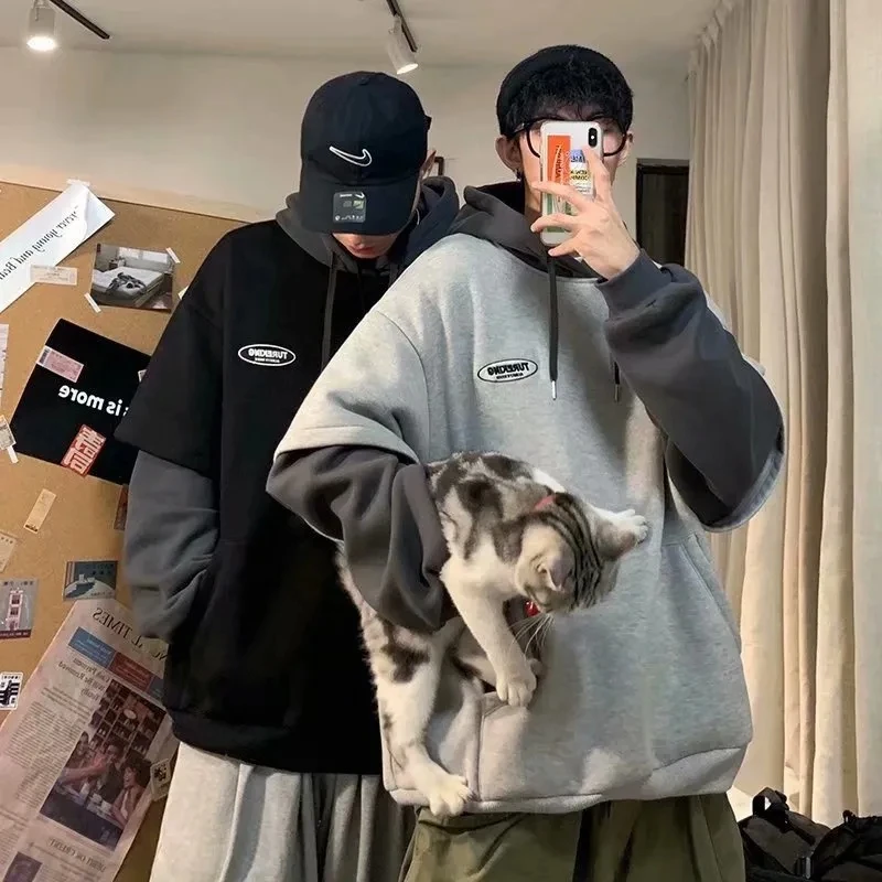 

Fake two hoodies men hooded spring and Autumn clothes versatile loose 2021 new coat INS Port wind trend pull homme