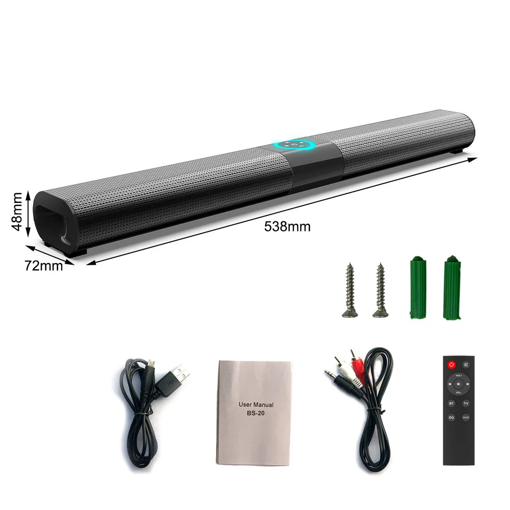 

BS-20 Wireless Bluetooth 5.0 Speaker RGB Soundbar Subwoofer Support TF USB AUX RCA Player FM MP3 HiFi Stereo Speaker