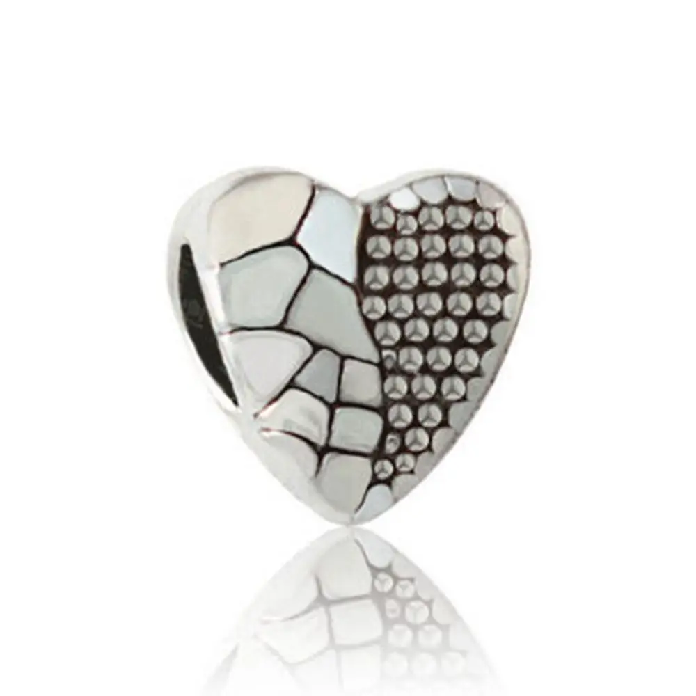 

50Pcs Tibetan Silver Alloy Big Hole Heart Beads Fit European Bracelet / Necklace 8mm x11mm A-0008Z