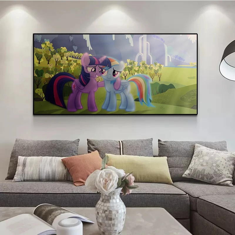 

My Little Pony Friends Rainbow Horse Blue And Purple Canvas Painting Poster Family Murals Child Room Accessories Kids Gifts