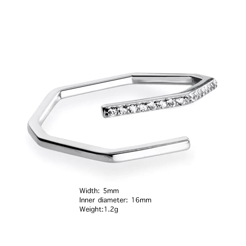 

Simple Thin Geometric Cubic Zirconia Adjustable Silver color Finger Ring For Women Luxury Fashion Jewelry Wholesale