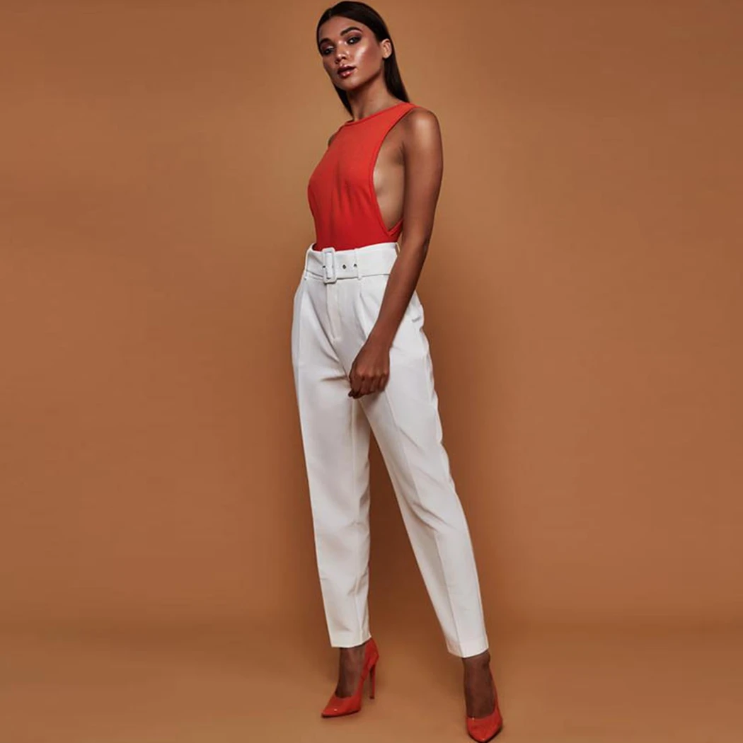 Autumn Office Women Long Pants With Belt Casual Straight Trousers High Waist Ankle-Length Pockets OL Style | Женская одежда