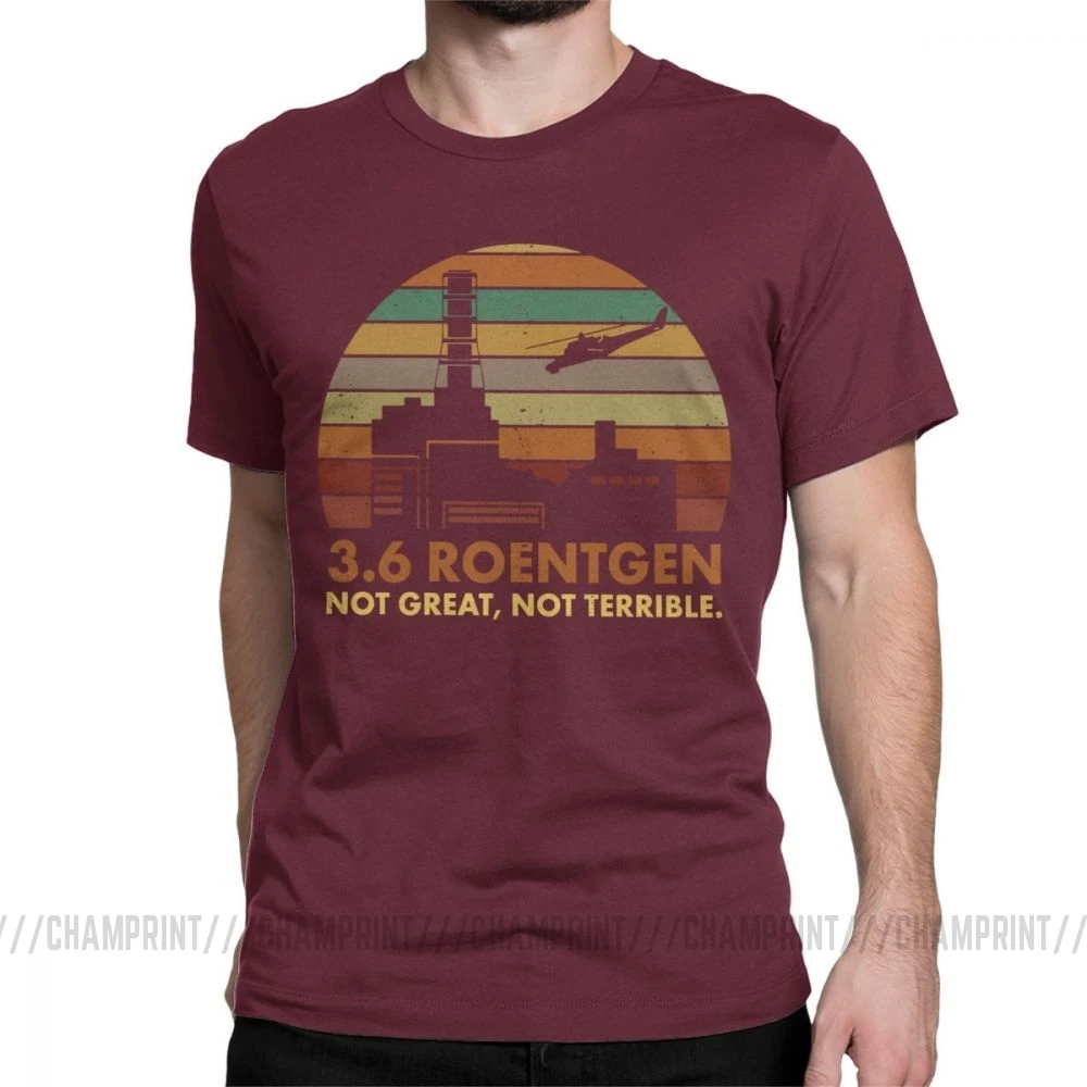 3,6 Мужская футболка с надписью «Roentgen Not Great Not horrible», топы для ТВ-шоу «Чернобыль», футболка с ядерным излучением, футболка для отдыха - Цвет: Бургундия