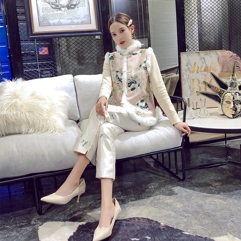 Китайский стиль, зимний женский жилет, без рукавов, пальто, Qipao, жилет, свободный, в винтажном стиле, теплый, мягкий жилет, хлопок, новинка, жилет, Femme, TA2142