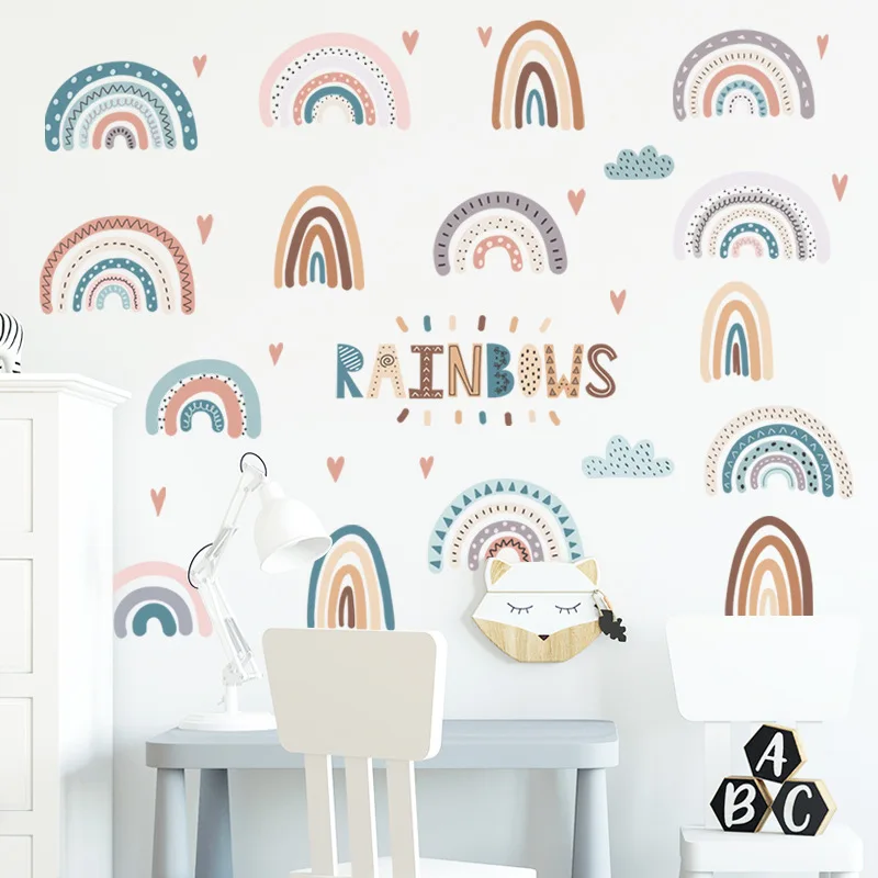 

BRUP Nordic INS Bohemia Watercolor Rainbow Wall Stickers Nursery Room Wall Decal for Kids Room Bedroom Home Decoration PVC Decor