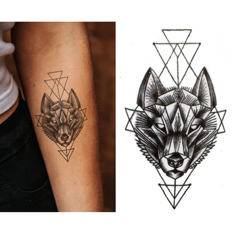 1 шт. временная татуировка черная Геометрическая Волчья наклейка для боди арта