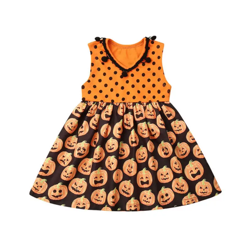 Одежда для маленьких девочек на Хэллоуин вечерние платья без рукавов с тыквой