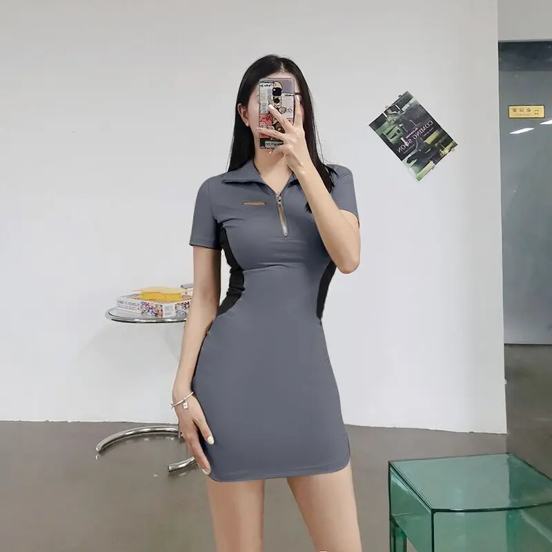 

Летнее женское сексуальное платье, новое приталенное платье на молнии с воротником-поло, модная повседневная юбка в стиле ретро, подходящая...