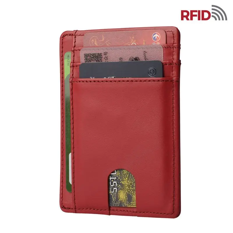 Тонкий кожаный кошелек с блокировкой RFID минималистичный для кредитных карт