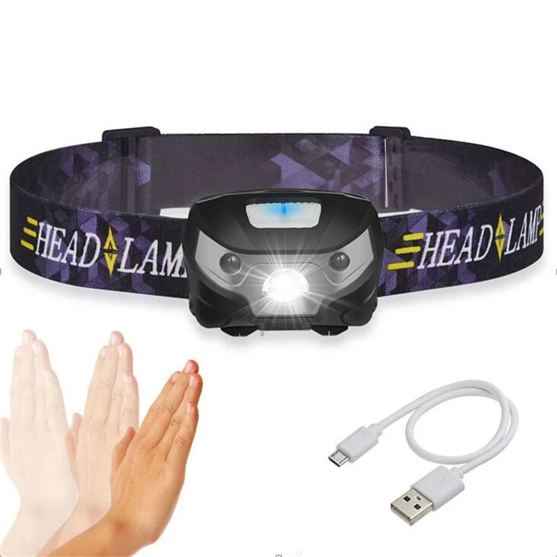 

xpe handy headlight built-in 1200mAh rechargeable battery 600lumens 3 switch modes torch with sensor flashlight headlamp 606-2