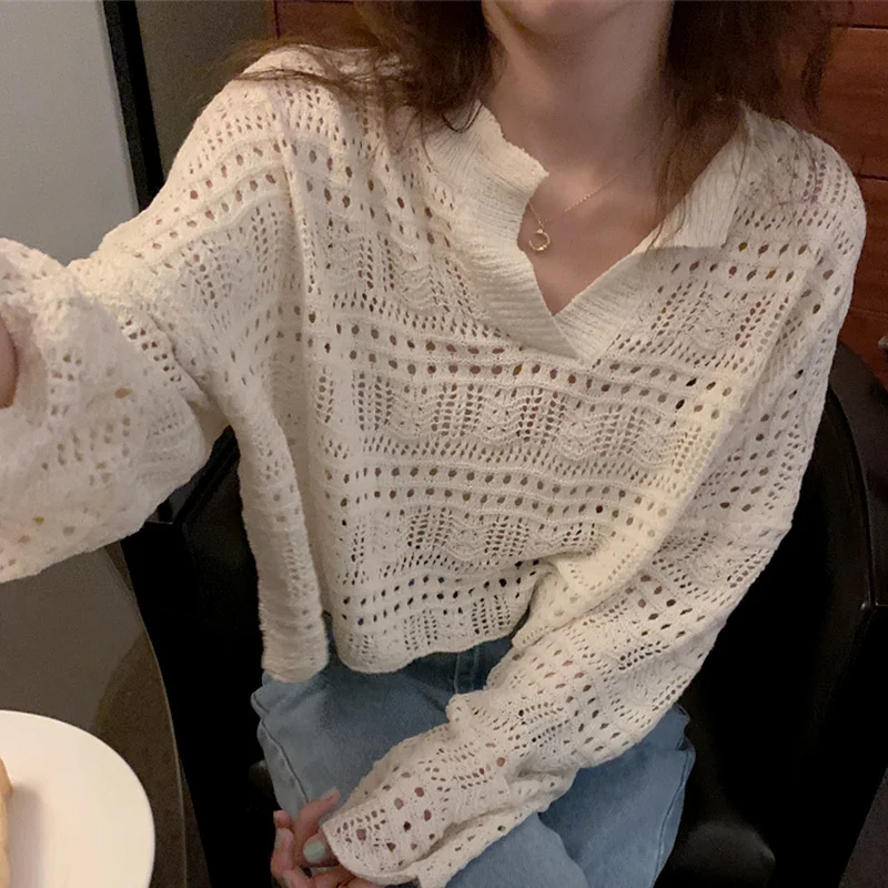 Пуловер оверсайз в Корейском стиле шикарный Свободный пуловер с V-образным