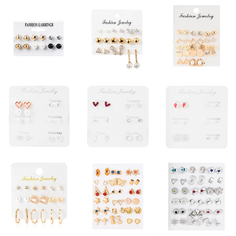 

Fashion Women's Earrings Mixed Styles Rhinestone Sun Flower Geometric Animal Plastic Stud Earrings Set For Women Girls Jewelry