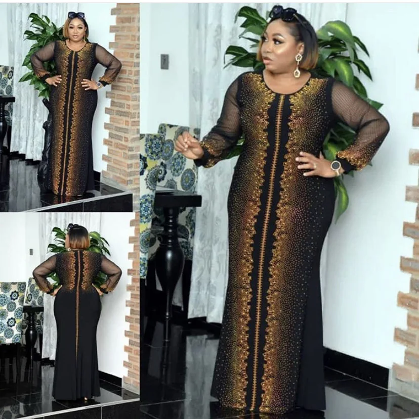

Maxi Dress Long African Dresses For Women Africa Clothing African Design Bazin Diamonds Glitter New Dashiki PartyAfrica Clothes