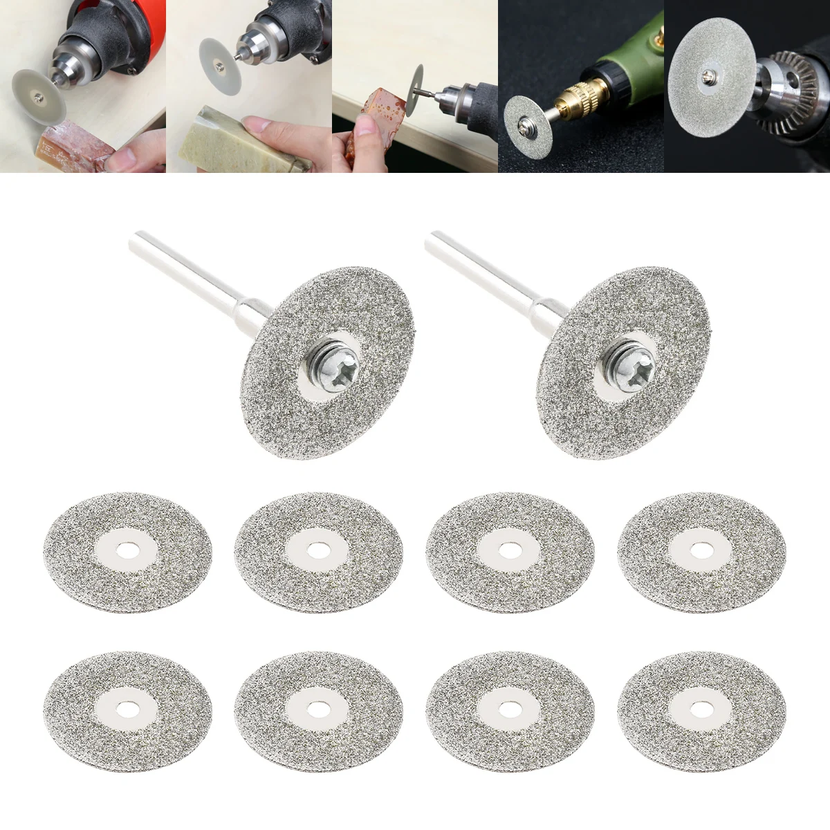 

10pcs 22mm Diamond Cutting Discs Multifunctional Saw Blade with 2pcs 3mm Diameter Fixed Rod for Glass Metal Cutting Home DIY