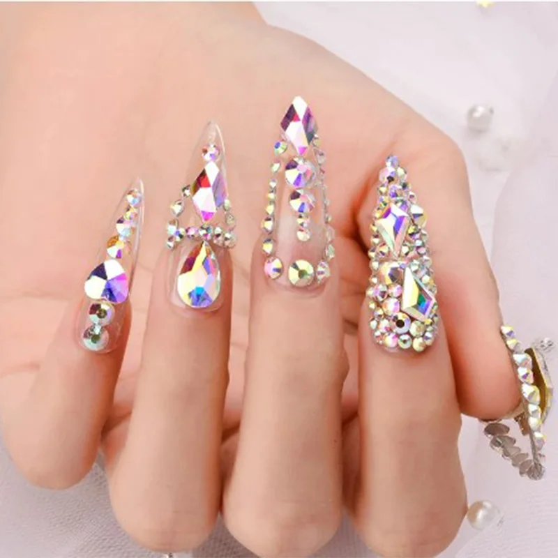 Стразы для ногтей разных размеров 1 набор кристаллы 3D AB прозрачные камни