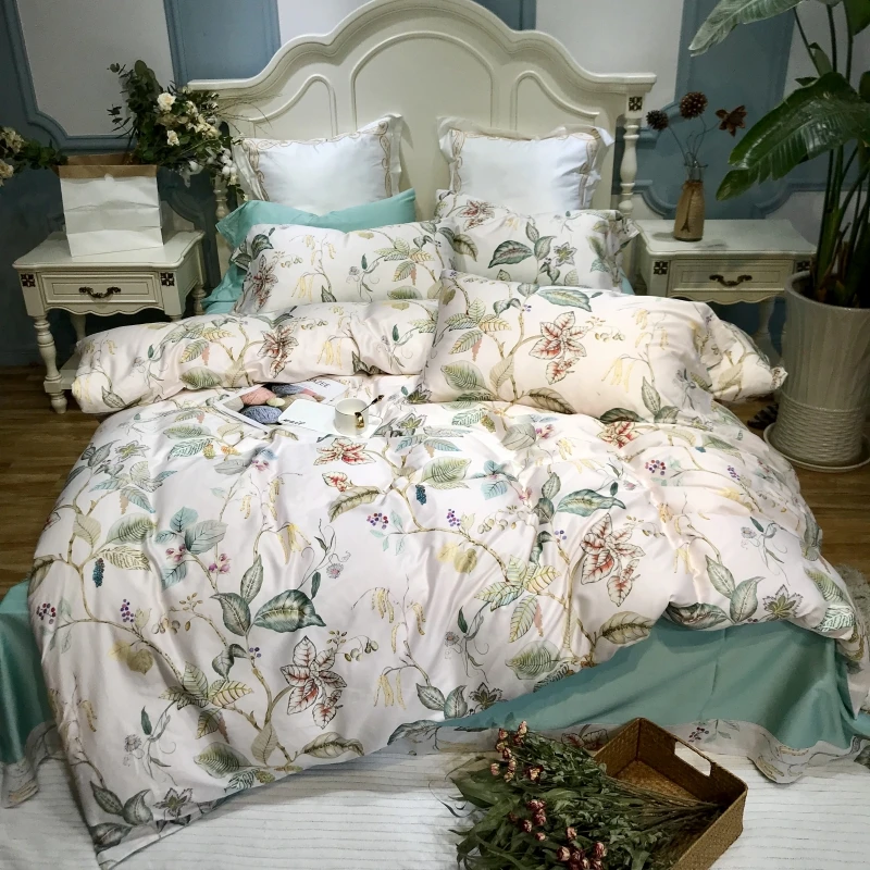 

Luxury 100% Egyptian Cotton Bedding Sets Floral Percal Satin Bed Linen Sheets Duvet Cover Bed Flower King Bedspreads Queen Print