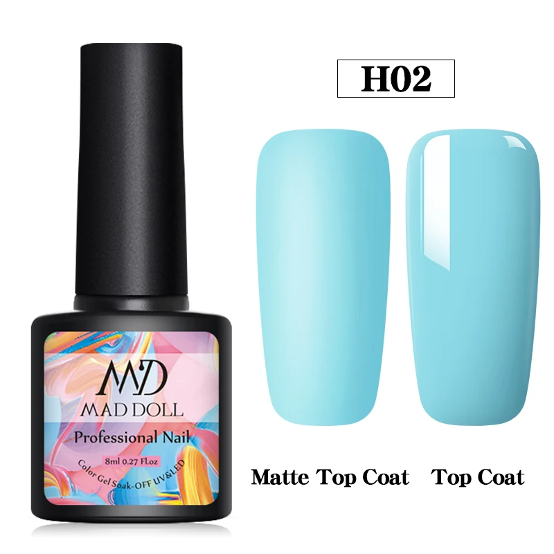 H02 MAD DOLL 8 мл матовый Цветной Гель-лак для ногтей Чистый Розовый Серый Цвета замочить УФ Гель-лак для ногтей для дизайна ногтей DIY Дизайн лак - Цвет: H02