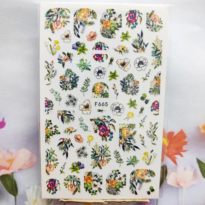 

3D Nail Sticker Spring Fall Grass Leaf Lily Nail Glue Stickers Beautiful Peony Flower Stickers for Manicure Nail Art Decoration