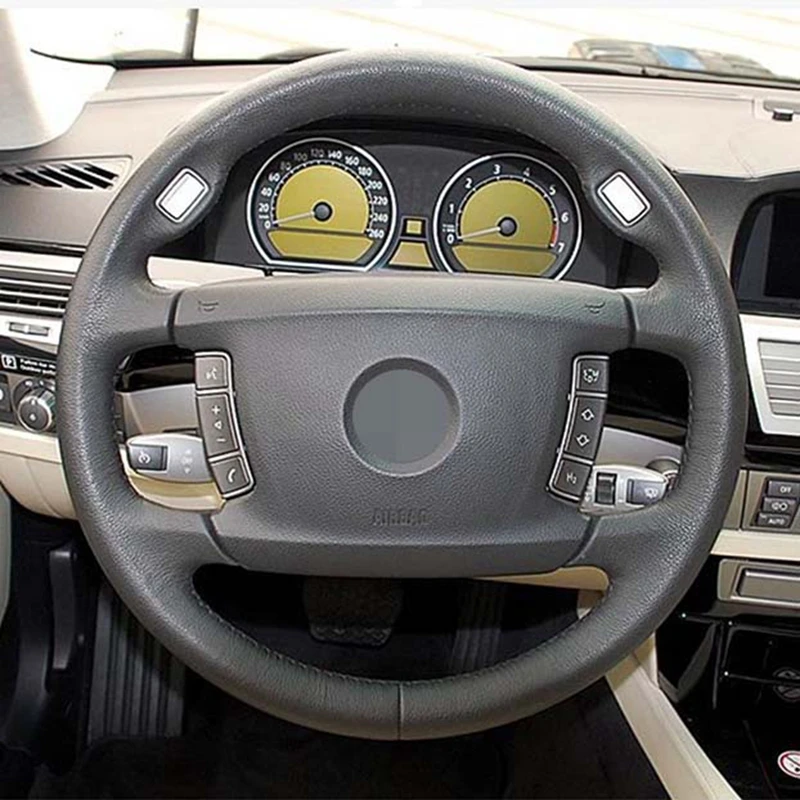 Чехол на руль из черной искусственной кожи для BMW E65 E66 2001 2008 (4 спицы)|Чехлы руль| |