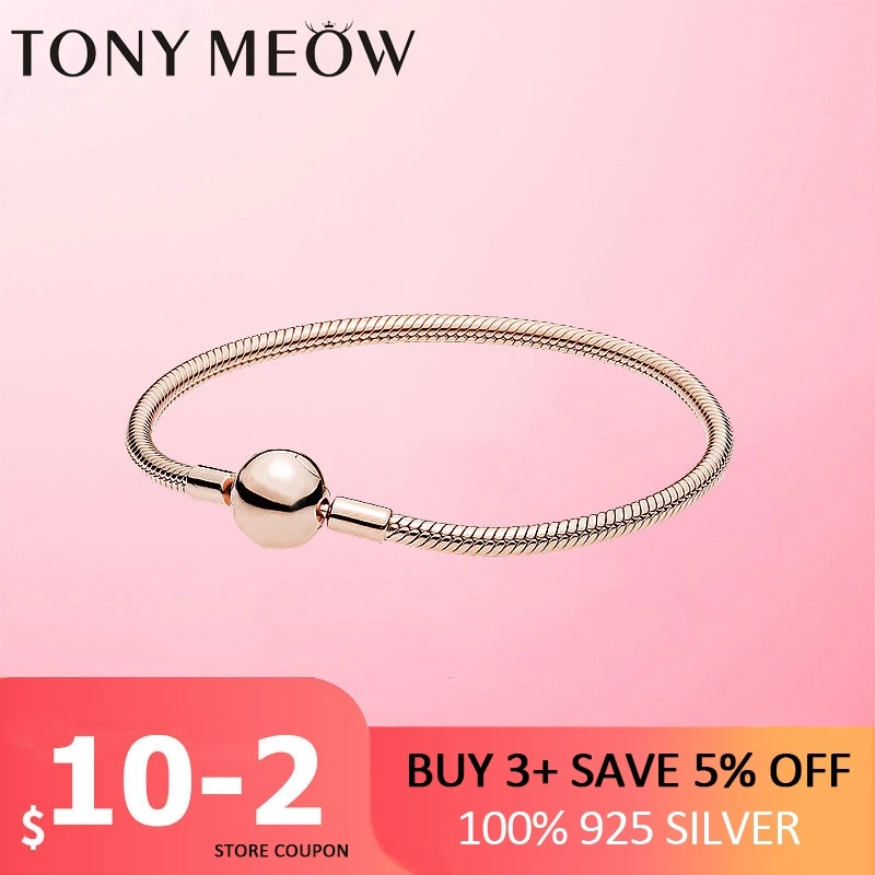 Серебряный браслет 925 стерлингового серебра простой змея цепи Очаровательные