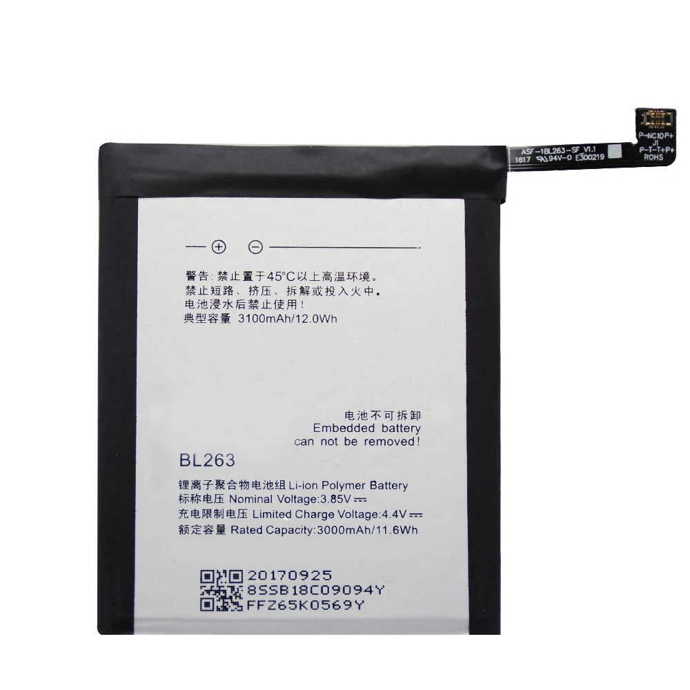 

For Lenovo 3100Mah BL263 Original Battery Replacement for Lenovo ZUK Z2 PRO Z2pro Smart Mobile Phone