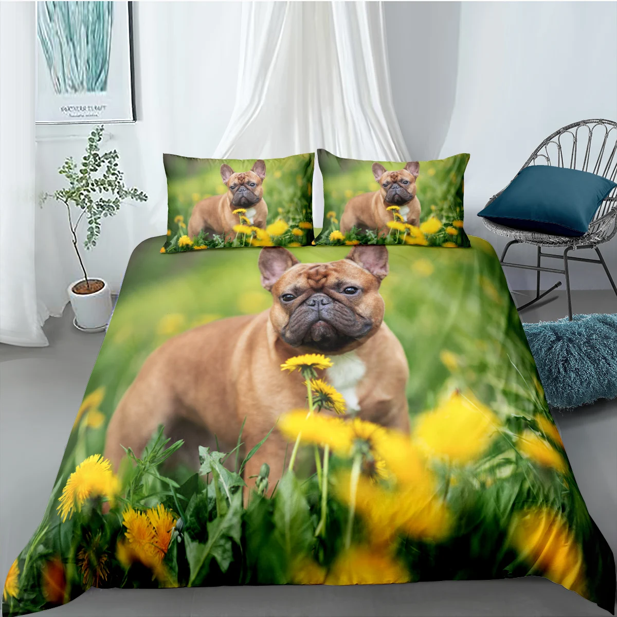

Комплект постельного белья с 3d-рисунком французского бульдога, пододеяльник для детей и взрослых, королевский комплект постельного белья д...