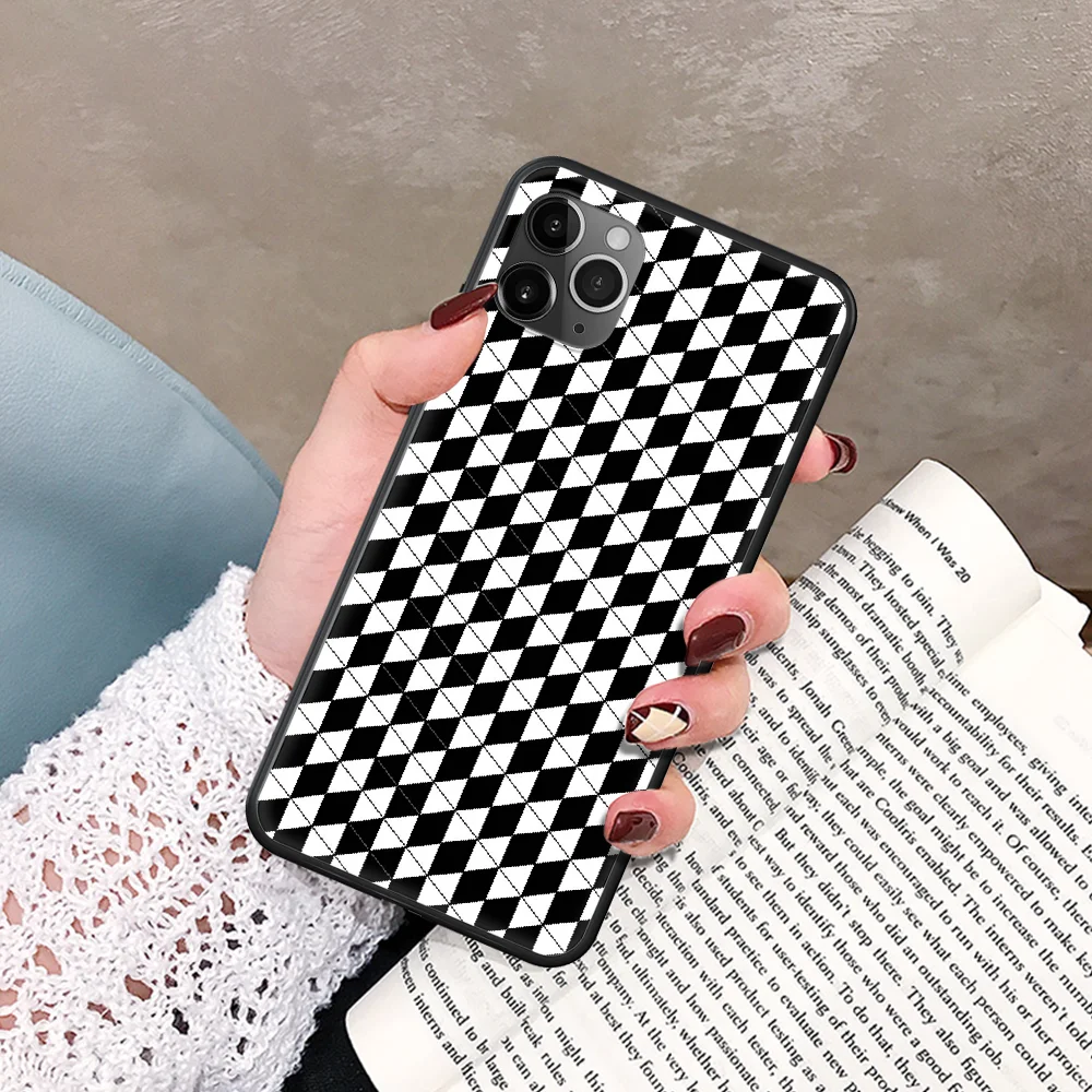 

Black white checkered Phone Case For IPhone 5 5S SE 5C 6 6S 7 8 Plus X XS XR 11 12 Mini Pro Max 2020 black Prime Silicone Etui