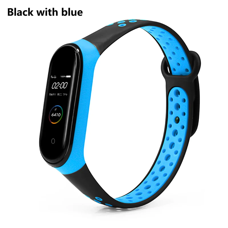 Black with blue Спортивный ремешок BOORUI mi band 4, удобный ремешок pulseira mi band 4, аксессуары, силиконовый ремешок для xiaomi mi band 4 - Цвет: Black with blue