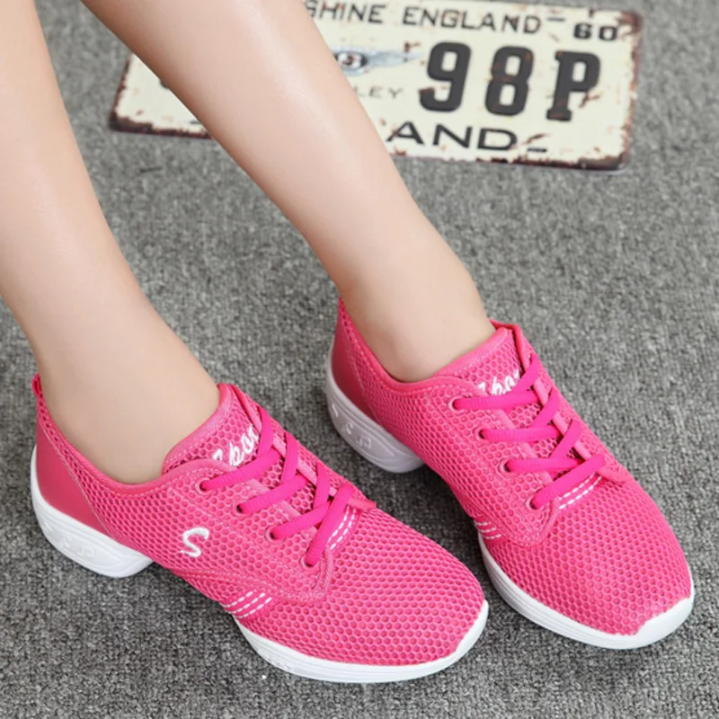 

Women's Dance Shoes Mesh Breathable Aerobics Soft Sole Increased Large Size Light White Sneakers