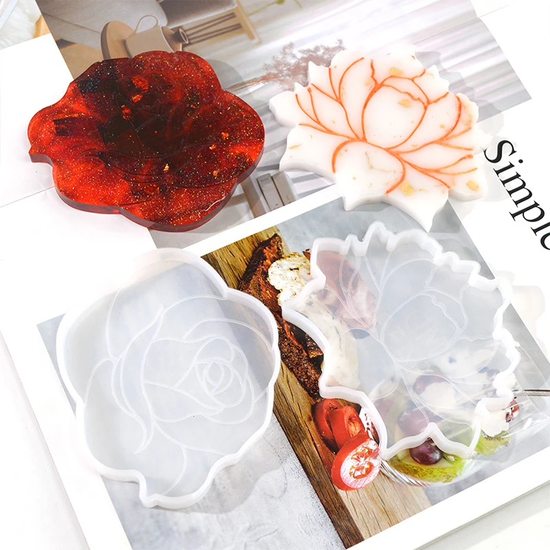 4 Style Flower Shape Coaster Molde De Resina Fruit Cup Resine Epoxy Mold Tea Coffee Mat Casting Resin Moulds For Kit Craft Tool