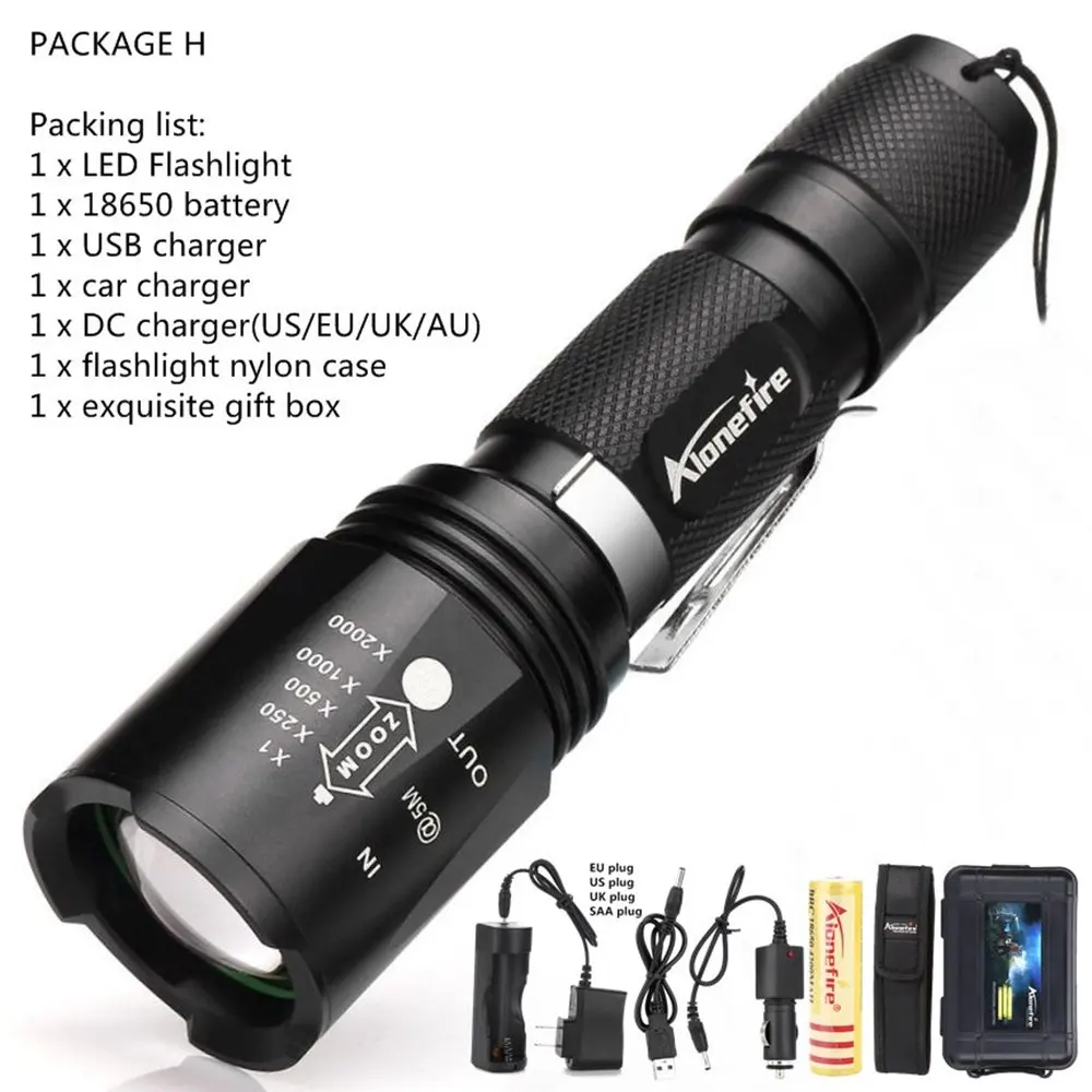 AloneFire GLADIATOR серия BK108 CREE XM-L T6 светодиодный 5 Режим Портативный масштабируемый светодиодный фонарик для аккумулятора 18650 - Испускаемый цвет: PACKAGE H