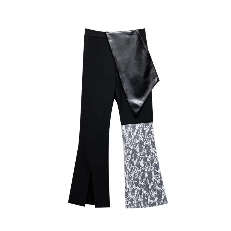 

XITAO Women Pants Fashion New Patchwork Split Elastic Waist Pleated Patchwork Small Fresh Full Length Pants 2021 WMD2517