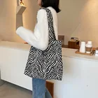 Сумка женская Вельветовая с леопардовым принтом зебры, модный саквояж на плечо, вместительный тоут для покупок, 2021