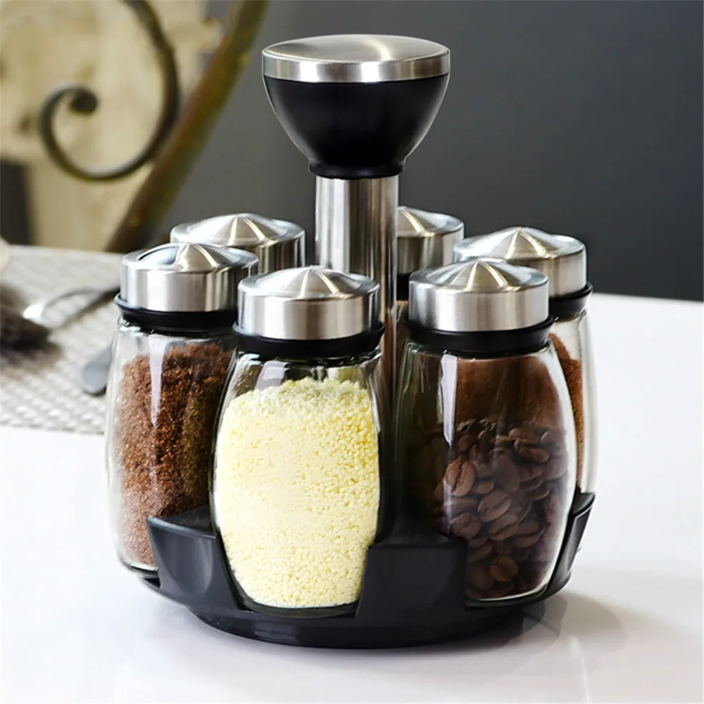 6 шт./компл. вращающийся графинчик из нержавеющей стали набор банок приправ для