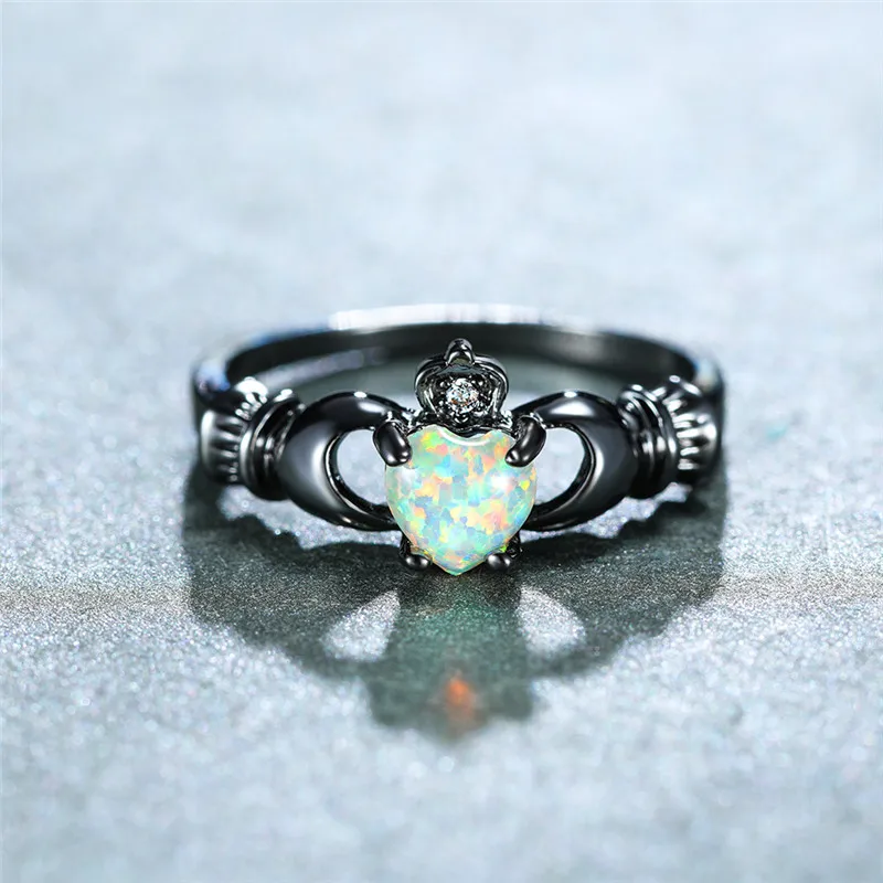Изящное модное классическое кольцо в форме сердца милое женское с белым опалом и