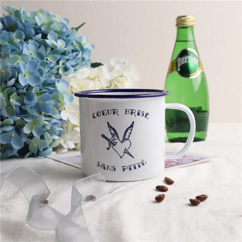 Exported to Finland Vintage English Couple's Cups Enamel Coffee Cup Milk Teacup | Mugs