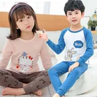 Пижамный комплект для мальчиков и девочек, детские пижамы с милым котом, хлопковые детские пижамы с длинным рукавом, Детская Пижама, детская одежда для сна