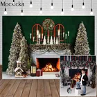 Рождественский камин фон для фотосъемки темно-зеленая стена Рождественская елка подарок ребенок семейный портрет фон Декор Фотостудия