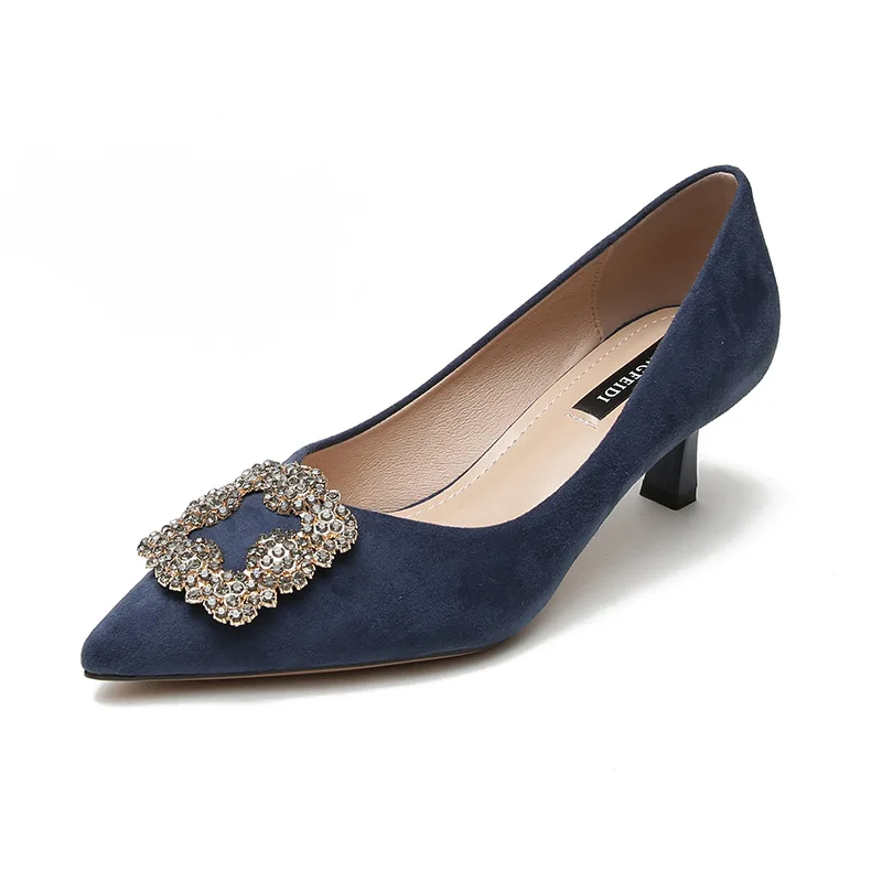 

2021 spring and autumn new elegant pointed toe rhinestone square buckle female high heels sexy shallow mouth thin boat