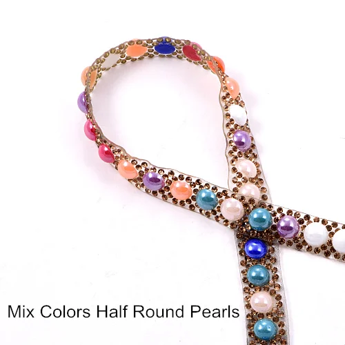 Mix Colors Half 1 ярд жемчуг стразы на цепочке Горячая фиксация стразы на цепочке ленточная отделка Горячая фиксация патчи аппликация B3782 - Цвет: Mix Colors Half