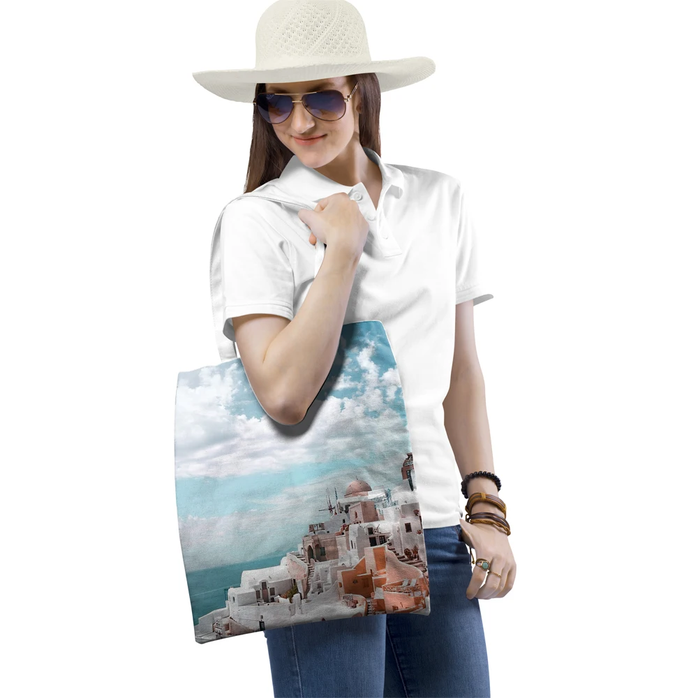 

Холщовая Сумка-тоут, многоразовая, из ручные сумки для покупок ткани, с принтом города