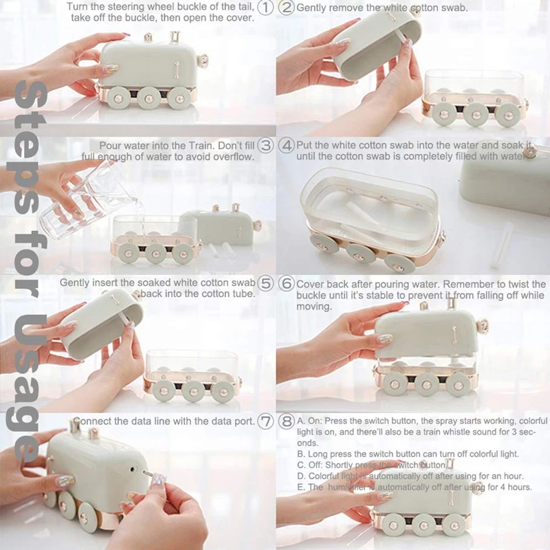 

Mini Train Humidifier, Desktop Mute Mini Personal Portable Small Humidifier, Ultra Quiet LED Night Light