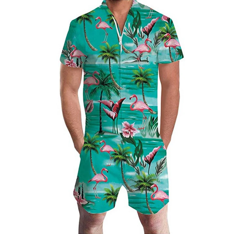 Flamingo 4 New Mens Rompers 90s Jazz Solo 3D Paper Cup Printed Jumpsuit Harem Cargo Overalls Summer Hip-Hop Casual Bibs Pants Dropship - Цвет: Flamingo 4